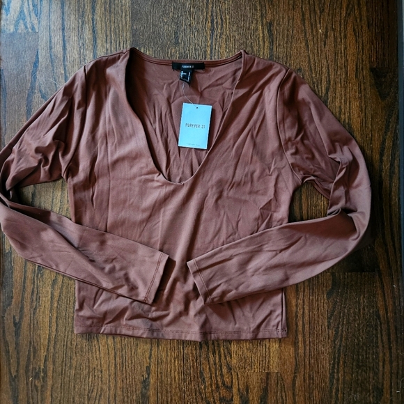 NWT Forever 21 Double Lined Crop Top/Brown/Large - Picture 1 of 2